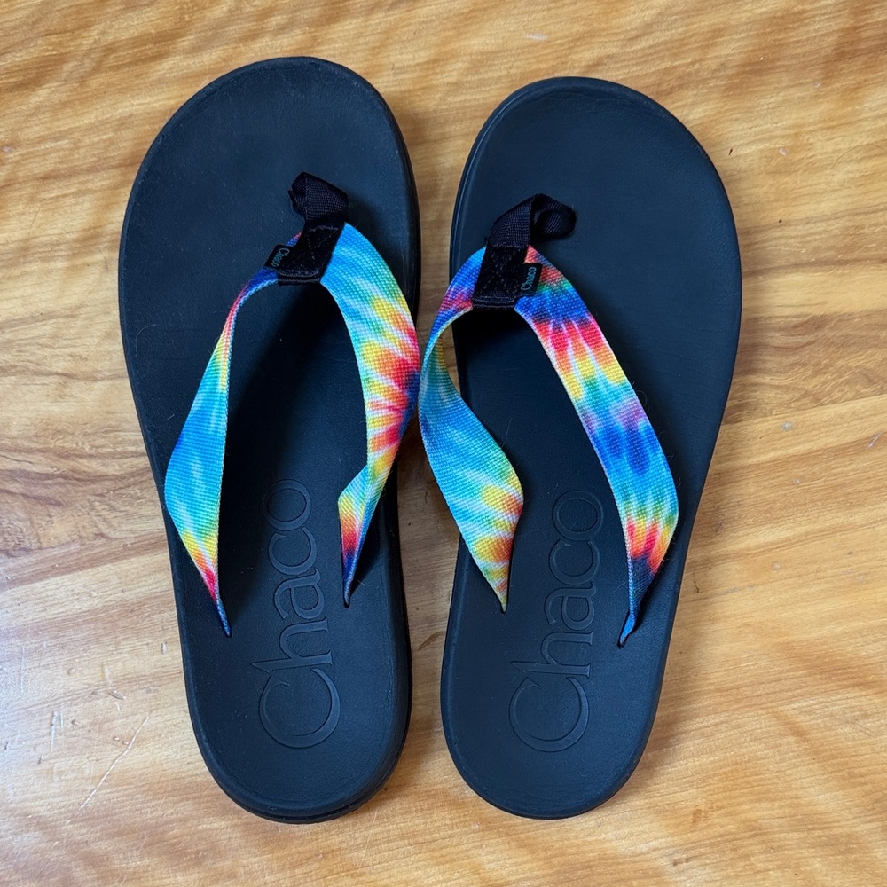 Chaco Black Sandals with Tie-Dye Straps